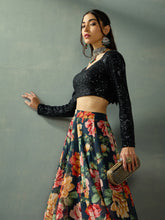 Women Black Sequence Blouse With Anarkali Skirt-SHSET96060